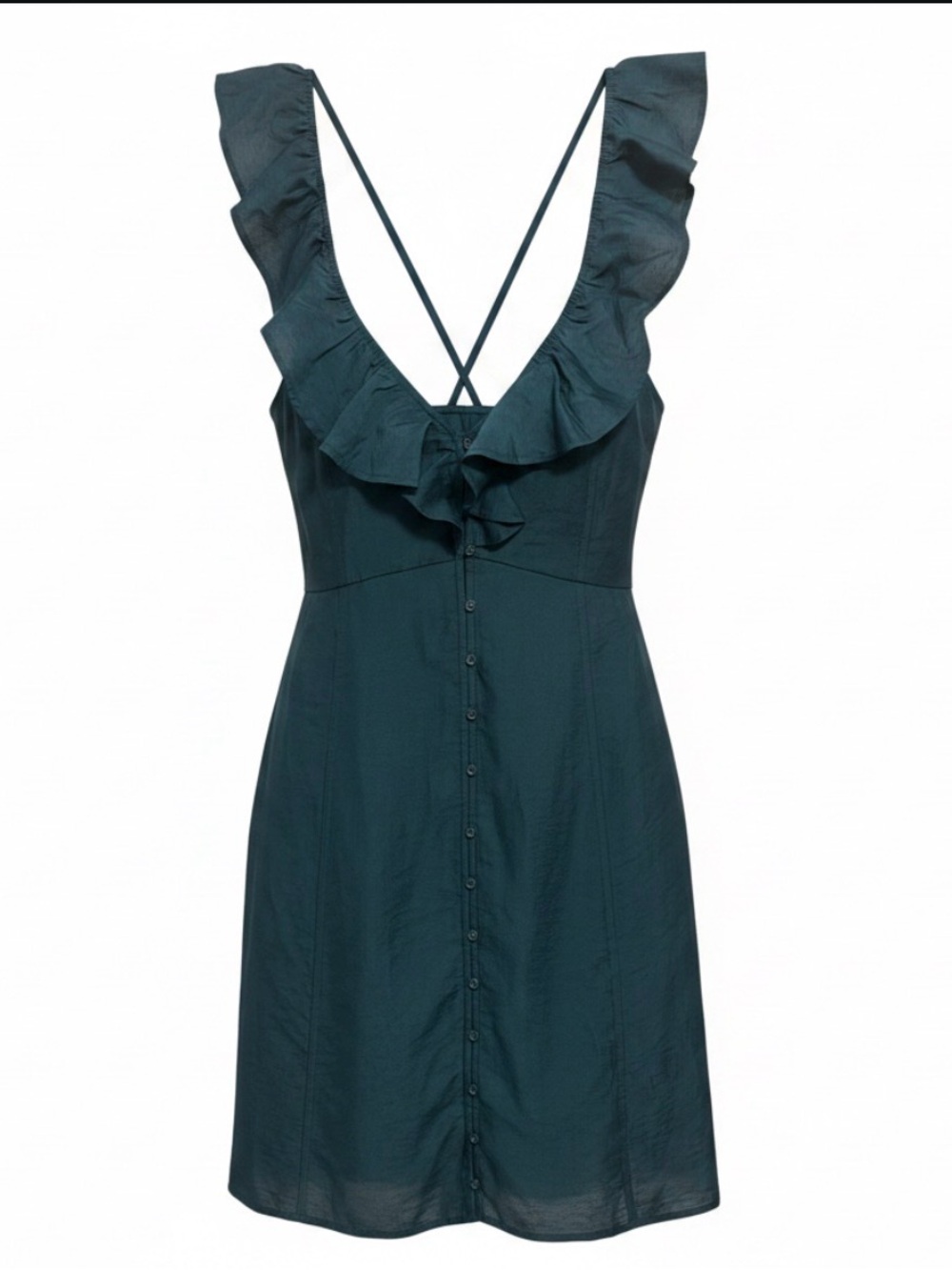 Madewell Deep Teal Ruffle Front Cross Back Midi Dress - Picture 2 of 3